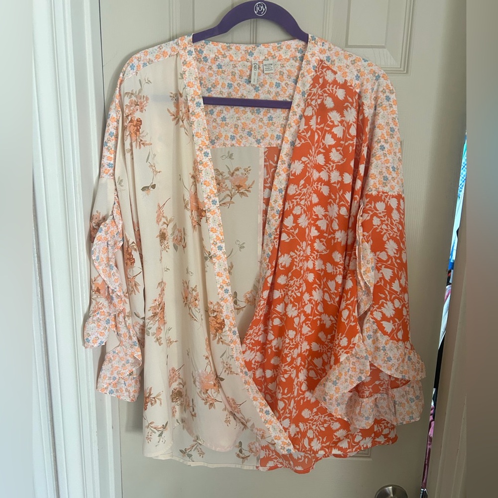 Floral Orange and Cream blouse